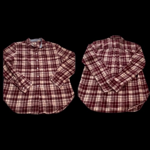 Levis Boyfriend Fit Women’s Flannel S Shirt Maroon Red Plaid Grunge - Picture 2 of 11
